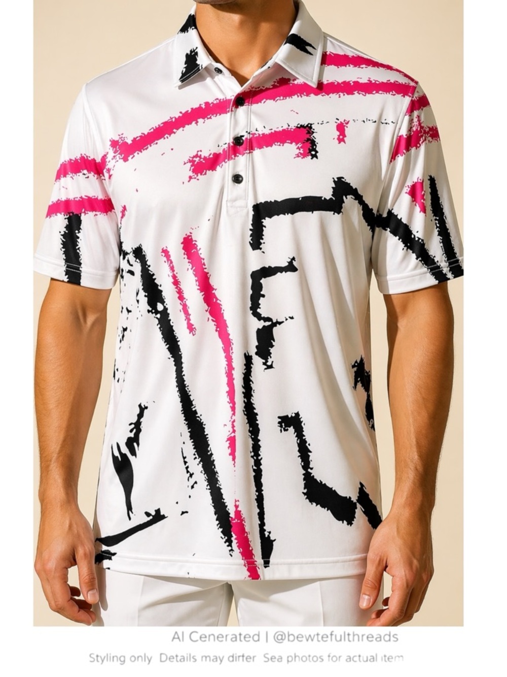 ABSTRACT MOD GOLF POLO White Pink Black Graphic XL Shirt
